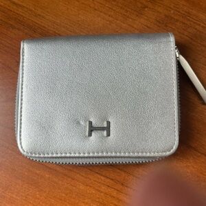 Halston Maya Top Zip Foldout Metallic Silver Small Wallet